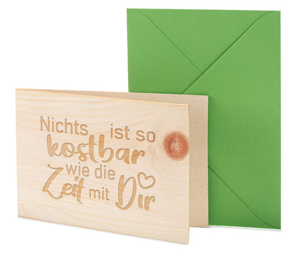Holzkarte - KOSTBARE ZEIT MIT DIR - Besondere Grußkarte, Liebeskarte, Jahrestags Karte, Freundschafts Karte, Postkarte, Geschenkkarte, Klappkarte, Einladung