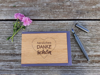Holzgrußkarte - Dankeskarte- 100% handmade in Österreich - Postkarte Glückwunschkarte Geschenkkarte Grußkarte Klappkarte Karte Einladung