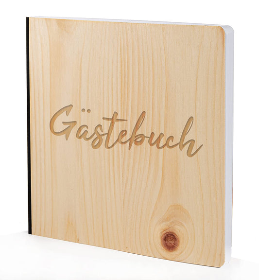 Gästebuch mit edlem Echtholz Cover Buch in der Größe 20 x 20cm 192 beschreibbare Seiten hochwertiges Papier