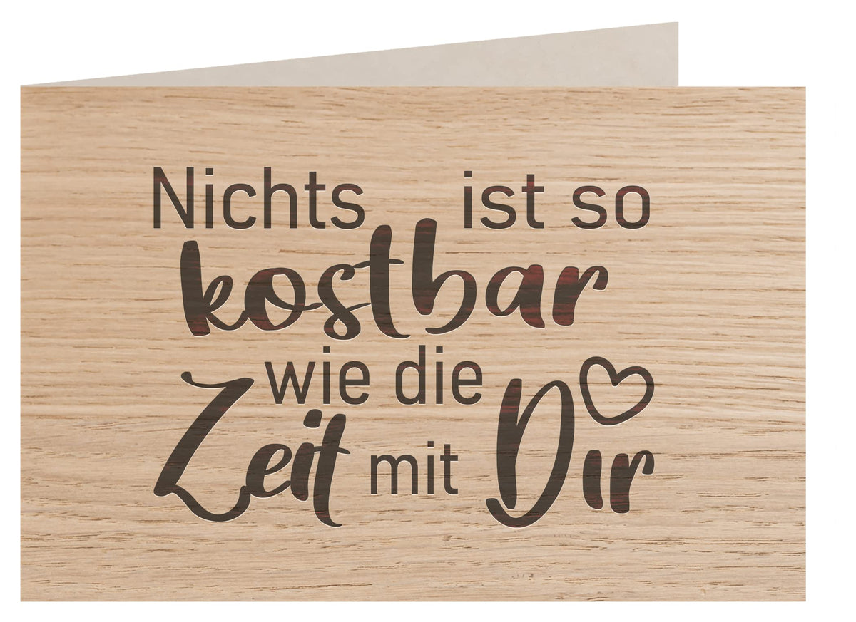 Holzkarte - KOSTBARE ZEIT MIT DIR - Besondere Grußkarte, Liebeskarte, Jahrestags Karte, Freundschafts Karte, Postkarte, Geschenkkarte, Klappkarte, Einladung