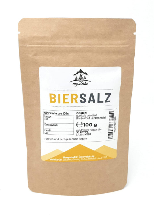 Biersalz - 100g aus handgeschöpftem portugisisches Quellsalz, hergestellt mit dem wohl besten Bier Salzburgs