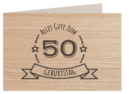 Holzgrußkarte - Geburtstagskarte - 100% handmade in Österreich - Postkarte Glückwunschkarte Geschenkkarte Grußkarte Klappkarte Karte Einladung, Motiv:50 GEBURTSTAG EICHE
