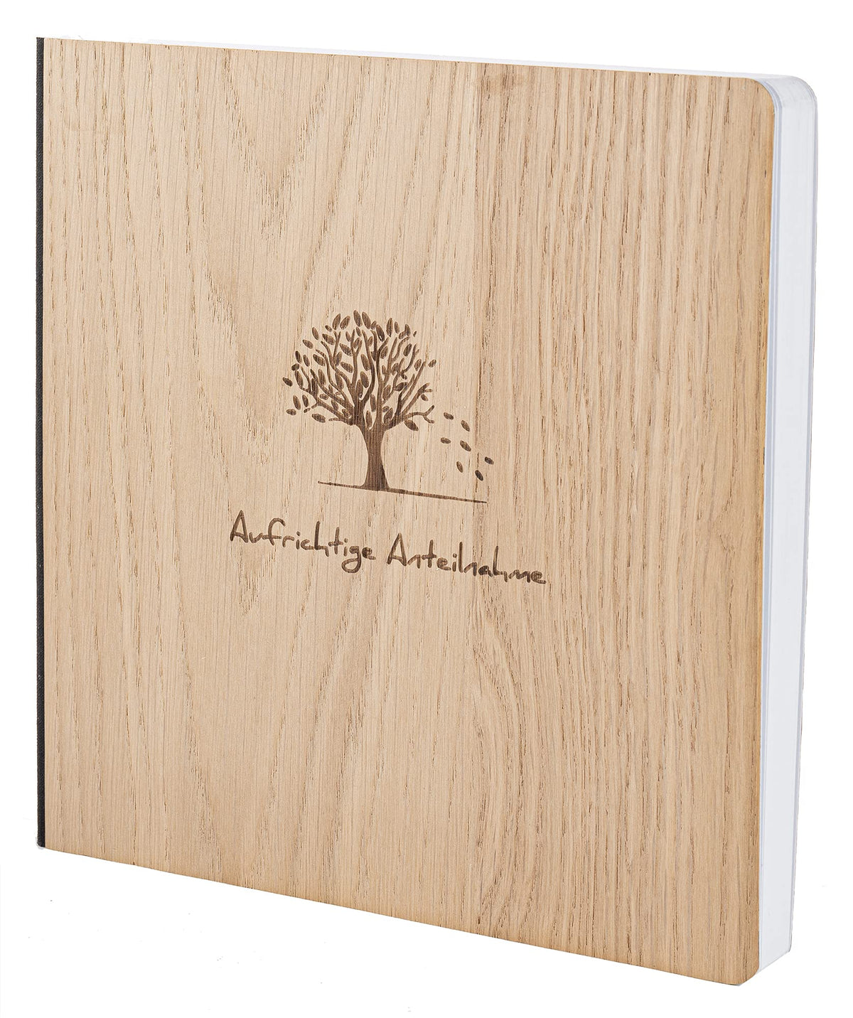Kondolenzbuch mit edlem Holzcover in der Größe 20 x 20cm Trauerbuch bei Beerdigung Trauer Abschied 192 beschreibbare Seiten hochwertiges Papier