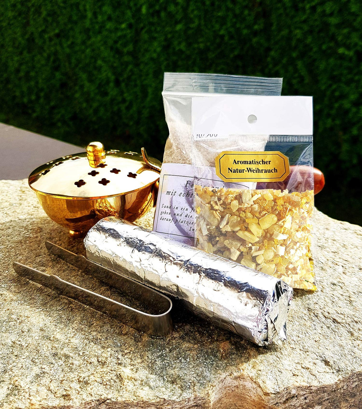 Räucherpfanne Set 5 teilig Räuchergefäß zum Räuchern von Weihrauch, Harzen, inkl. Weihrauch, Räucherkohle, Räuchersand, Räucherzange