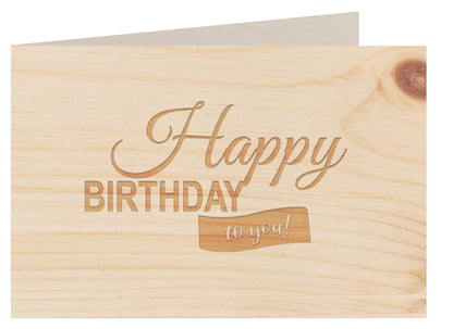 Holzgrußkarte - Happy Birthday - 100% handmade in Österreich - Postkarte, Geschenkkarte, Grußkarte, Klappkarte, Karte, Einladung, Glückwunschkarte Zirbe