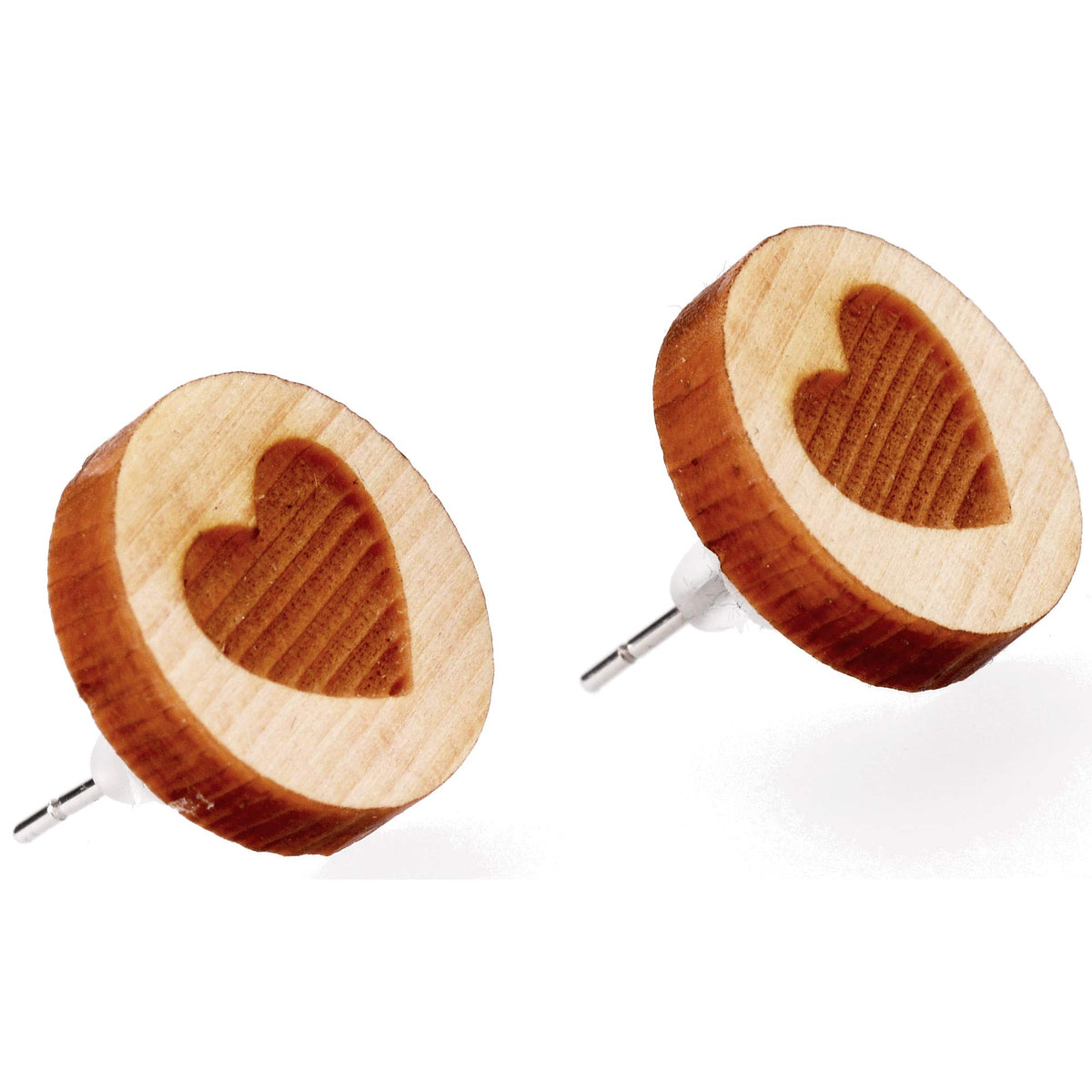 Holzschmuck Holzohrringe aus Zirbenholz I Echtholz Ohrstecker mit Holz und Edelstahl I Damen Ohrringe ein natürlicher Ohrschmuck, Motiv:Herz