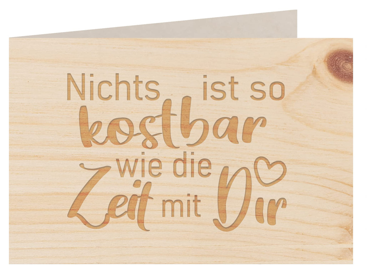 Holzkarte - KOSTBARE ZEIT MIT DIR - Besondere Grußkarte, Liebeskarte, Jahrestags Karte, Freundschafts Karte, Postkarte, Geschenkkarte, Klappkarte, Einladung