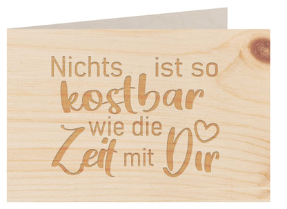 Holzkarte - KOSTBARE ZEIT MIT DIR - Besondere Grußkarte, Liebeskarte, Jahrestags Karte, Freundschafts Karte, Postkarte, Geschenkkarte, Klappkarte, Einladung