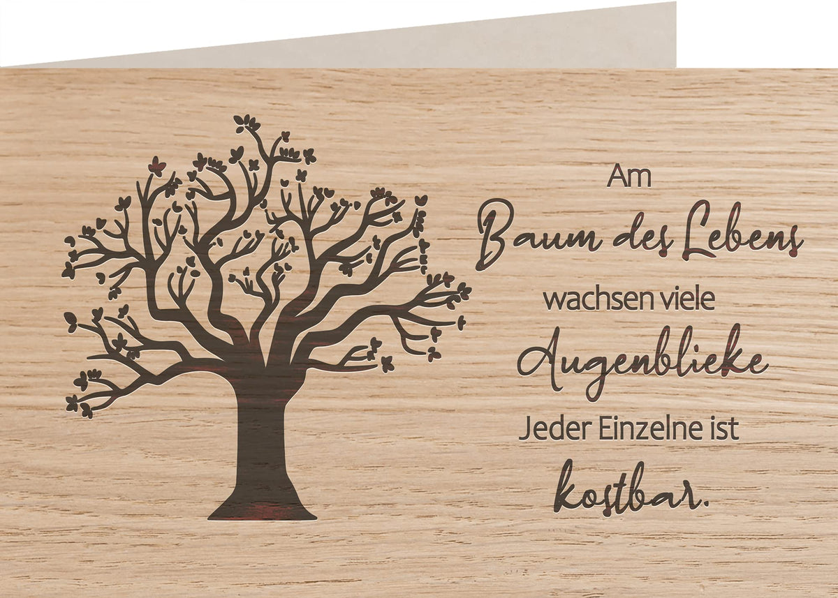 Holzkarte - BAUM DES LEBENS - 100% handmade in Österreich - Postkarte, Geschenkkarte, Grußkarte, Klappkarte, Karte, Einladung