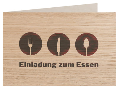 Holzgrußkarte - Einladung zum Essen - 100% handmade in Österreich - Postkarte, Geschenkkarte, Grußkarte, Klappkarte, Karte, Glückwunschkarte
