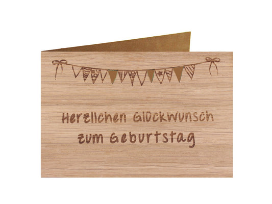 Holzgrußkarte - Geburtstagskarte - 100% handmade in Österreich - Postkarte Glückwunschkarte Geschenkkarte Grußkarte Klappkarte Karte Einladung, Motiv:HERZLICHEN GLÜCKWUNSCH ZUM GEBURTSTAG