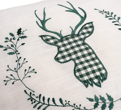 Zirbenkissen beige Bestickt mit Hirsch Größe 40x40 cm befüllt mit Zirbenflocken aus Zirbenholz