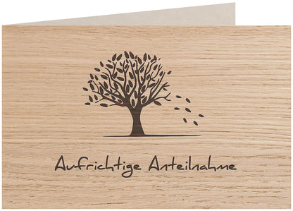 Holzkarte - Aufrichtige Anteilnahme - Trauerkarte bei Beerdigung Trauer Abschied - Kondolenzkarte, Postkarte, Grußkarte, Klappkarte, Karte, Einladung