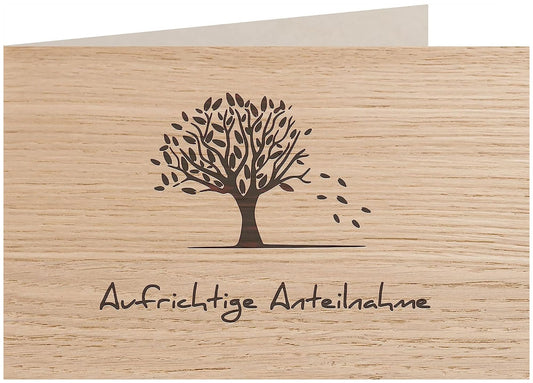 Holzkarte - Aufrichtige Anteilnahme - Trauerkarte bei Beerdigung Trauer Abschied - Kondolenzkarte, Postkarte, Grußkarte, Klappkarte, Karte, Einladung