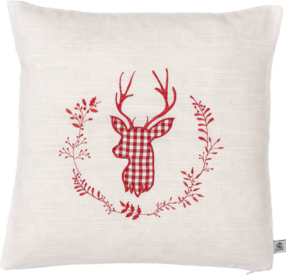 Zirbenkissen beige Bestickt mit Hirsch Größe 40x40 cm befüllt mit Zirbenflocken aus Zirbenholz