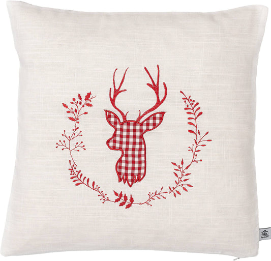 Zirbenkissen beige Bestickt mit Hirsch Größe 40x40 cm befüllt mit Zirbenflocken aus Zirbenholz