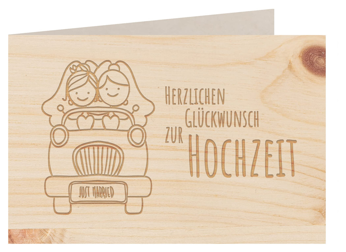 Holzgrußkarte - HERZLICHEN GLÜCKWUNSCH ZUR HOCHZEIT - 100% handmade in Österreich - Postkarte Glückwunschkarte Geschenkkarte Grußkarte Klappkarte Karte Einladung mrs gleichgeschlechtlich