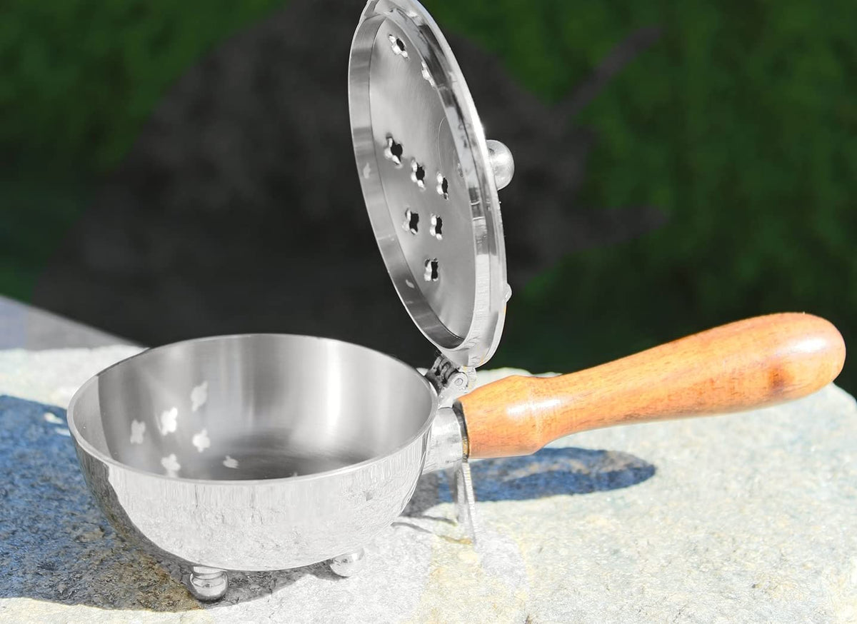 Räucherpfanne Set 5 teilig Räuchergefäß zum Räuchern von Weihrauch, Harzen, inkl. Weihrauch, Räucherkohle, Räuchersand, Räucherzange