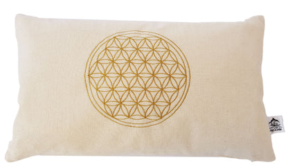 Blume des Lebens - Kissenhülle - bestickt mit Lebensblume gold gelb 100% Baumwolle