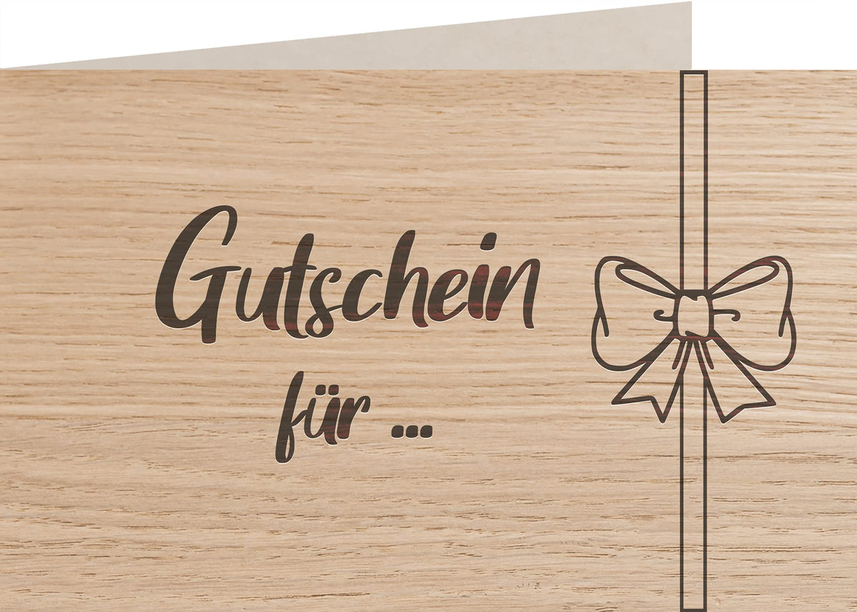 Holzkarte - Gutschein für - 100% handmade in Österreich - Postkarte, Geschenkkarte, Grußkarte, Klappkarte, Karte, Einladung