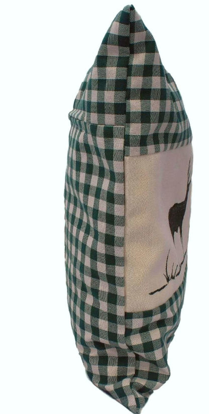 Zirbenkissen grün kariert mit Hirsch Stickerei befüllt mit Zirbenflocken aus Zirbenholz Größe 40x40 cm