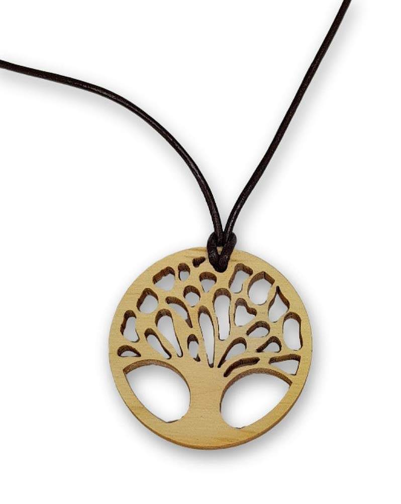 Lebensbaum, Baum des Lebens Kette-Anhänger 40mm aus Zirbenholz mit Lederband tree of life Holz