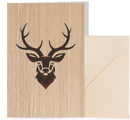 Holzkarte Geburtstagskarte für Jäger, Förster, Hirsch | Gutschein, Einladung zur Jagd | Geschenke für Männer zur Jagdprüfung, Jagdschein, Holzart:Eiche