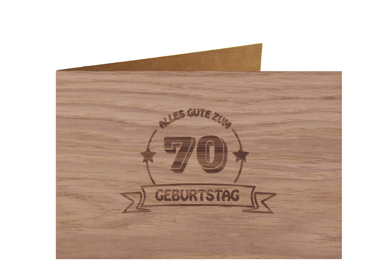 Holzgrußkarte - Geburtstagskarte - 100% handmade in Österreich - Postkarte Glückwunschkarte Geschenkkarte Grußkarte Klappkarte Karte Einladung, Motiv:70 GEBURTSTAG EICHE