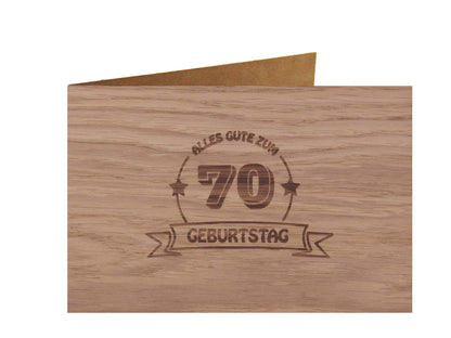 Holzgrußkarte - Geburtstagskarte - 100% handmade in Österreich - Postkarte Glückwunschkarte Geschenkkarte Grußkarte Klappkarte Karte Einladung, Motiv:70 GEBURTSTAG EICHE
