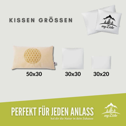 Zirbenkissen Blume des Lebens 30x50 cm mit 10ml Zirbenöl Zirbenspänen