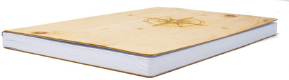 Notizbuch mit Holz Cover in A5 - KOMPASS - Echtholz Notebook zum Reinschreiben Zirbenholz Holzeinband 192 blanko Seiten 90g