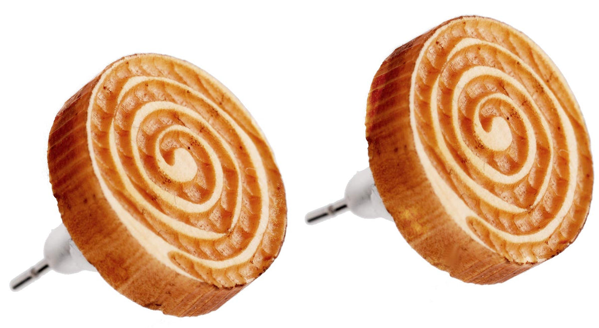 Holzschmuck Holzohrringe aus Zirbenholz I Echtholz Ohrstecker mit Holz und Edelstahl I Damen Ohrringe ein natürlicher Ohrschmuck, Motiv:Wirbel