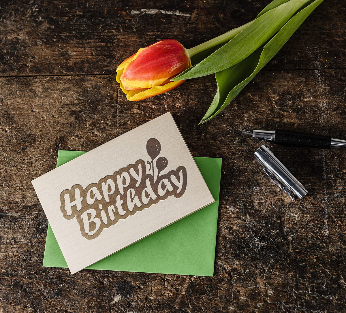 Geburtstagskarte aus Holz - Happy Birthday - 100% handmade in Österreich - Holzgrußkarte, Postkarte, Geschenkkarte, Grußkarte, Klappkarte, Karte, Einladung