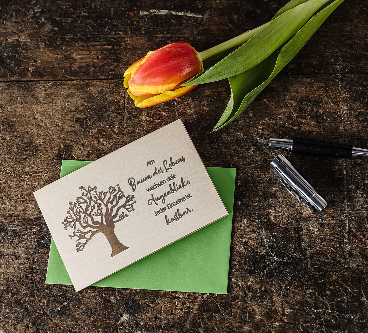 Holzkarte - BAUM DES LEBENS - 100% handmade in Österreich - Postkarte, Geschenkkarte, Grußkarte, Klappkarte, Karte, Einladung