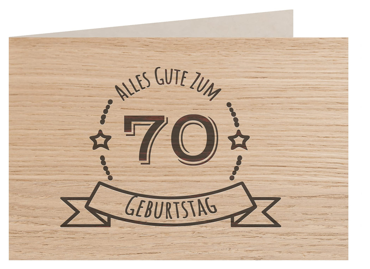 Holzgrußkarte - ALLES GUTE 70 GEBURTSTAG - 100% handmade in Österreich - Postkarte, Geschenkkarte, Grußkarte, Klappkarte, Karte, Einladung, Glückwunschkarte