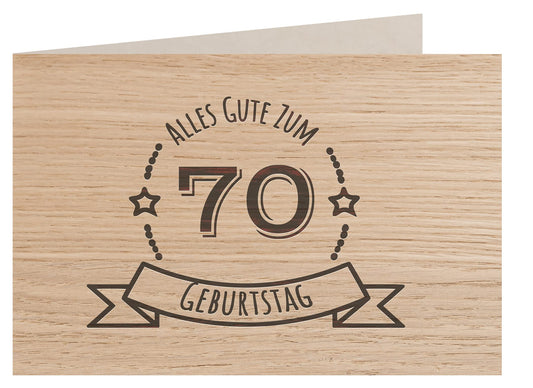Holzgrußkarte - ALLES GUTE 70 GEBURTSTAG - 100% handmade in Österreich - Postkarte, Geschenkkarte, Grußkarte, Klappkarte, Karte, Einladung, Glückwunschkarte