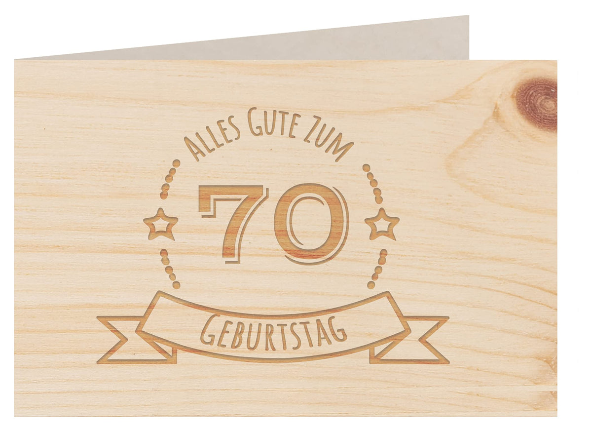Holzgrußkarte - Geburtstagskarte - 100% handmade in Österreich - Postkarte Glückwunschkarte Geschenkkarte Grußkarte Klappkarte Karte Einladung, Motiv:70 GEBURTSTAG ZIRBE