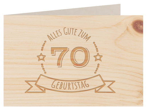 Holzgrußkarte - Geburtstagskarte - 100% handmade in Österreich - Postkarte Glückwunschkarte Geschenkkarte Grußkarte Klappkarte Karte Einladung, Motiv:70 GEBURTSTAG ZIRBE