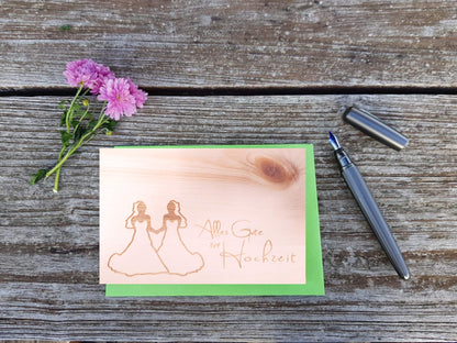 Holzgrußkarte - ALLES GUTE ZUR HOCHZEIT - 100% handmade in Österreich - Postkarte Glückwunschkarte Geschenkkarte Grußkarte Klappkarte Karte Einladung mrs gleichgeschlechtlich