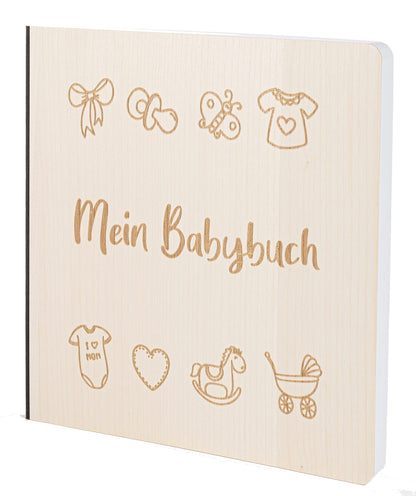 Babybuch mit edlem Echtholz Cover MEIN BABYBUCH in der Größe 20 x 20cm 192 beschreibbare Seiten hochwertiges Papier