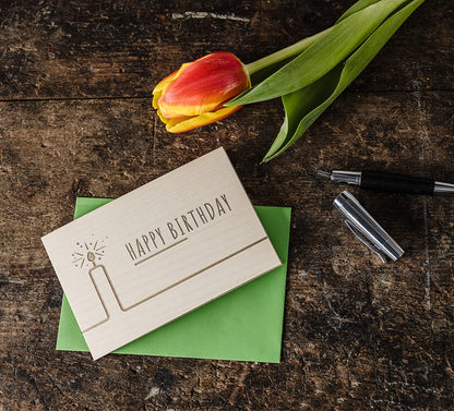 Geburtstagskarte aus Holz - Happy Birthday - 100% handmade in Österreich - Postkarte, Geschenkkarte, Grußkarte, Klappkarte, Karte, Einladung